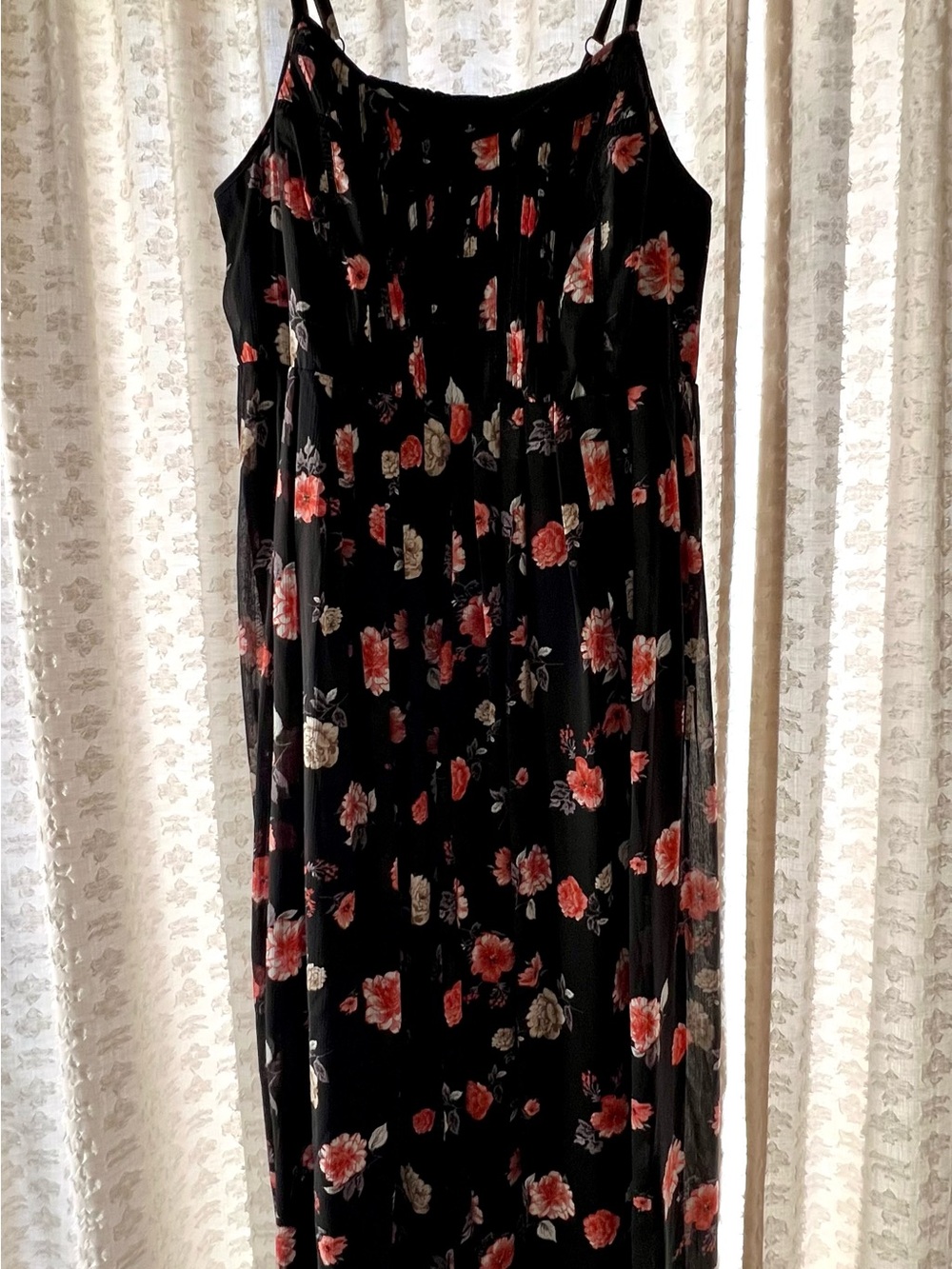 Torrid 2X Black Floral Chiffon Maxi Dress Size Sleeveless Pleated Lined Boho - Picture 3 of 9